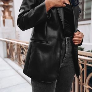 EXPRESS Faux Leather Peak Lapel One Button Boyfriend Blazer